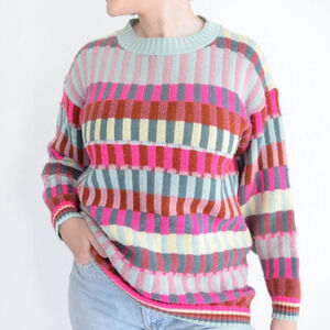 Vintage Coogi-Like Multi-Colour  Rectangular Shapes Knit Mockneck Sweater M